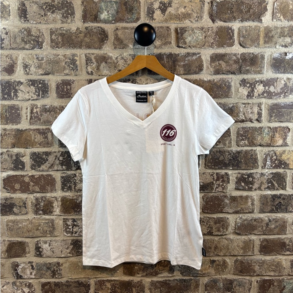 NWT Indian Motorcycle V Neck White T Shirt Womens Sz M